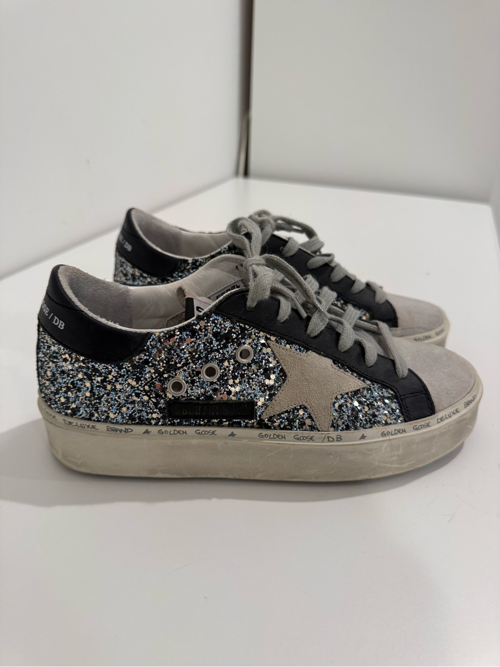 Golden Goose Glitter Low-Top Sneakers in Silver/Black
